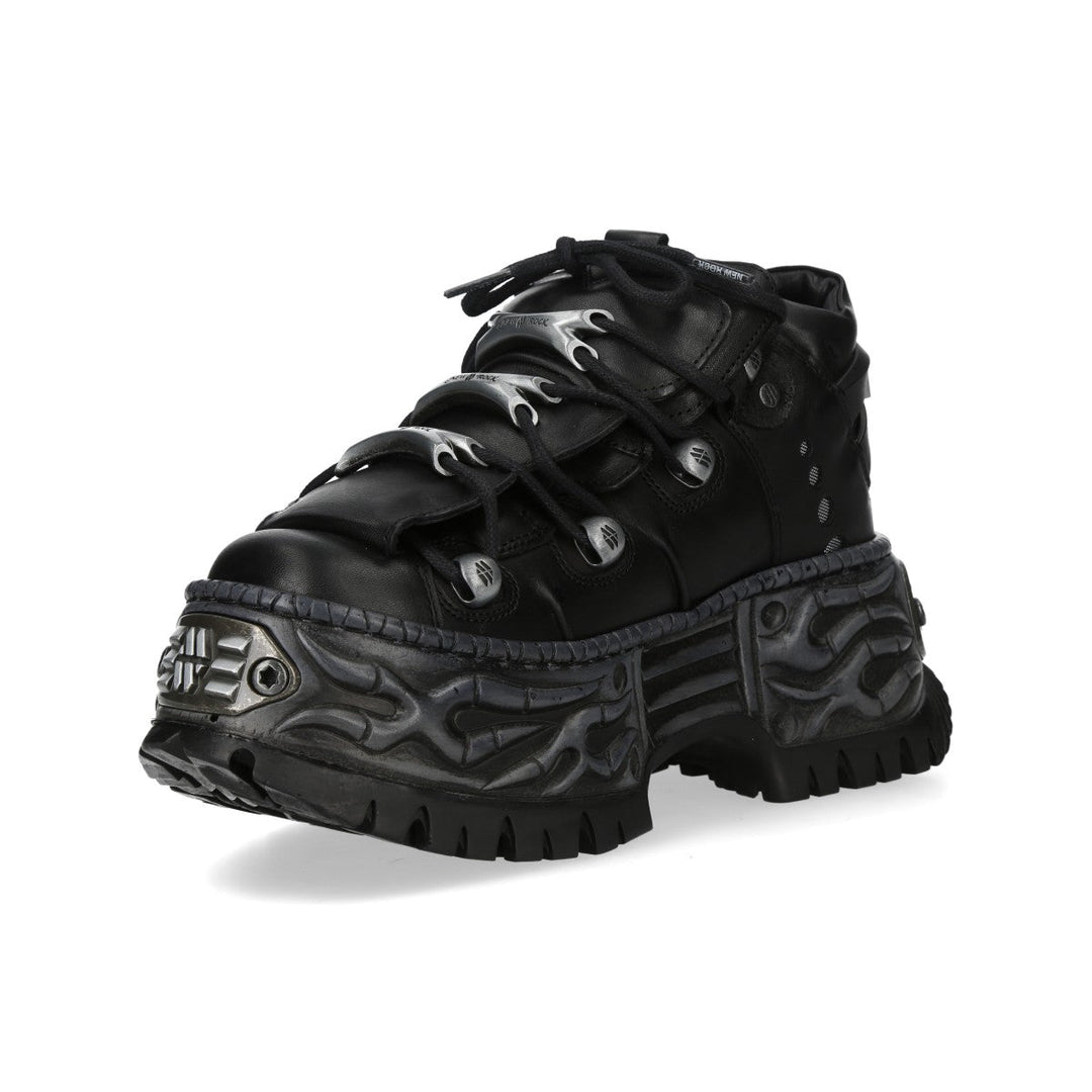 New Rock M-WALL106-C187 Black Leather Flame Platform Sneakers