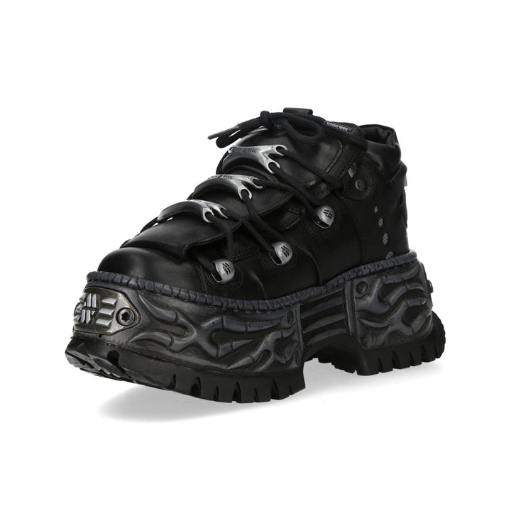 New Rock M-WALL106-C187 Black Leather Flame Platform Sneakers