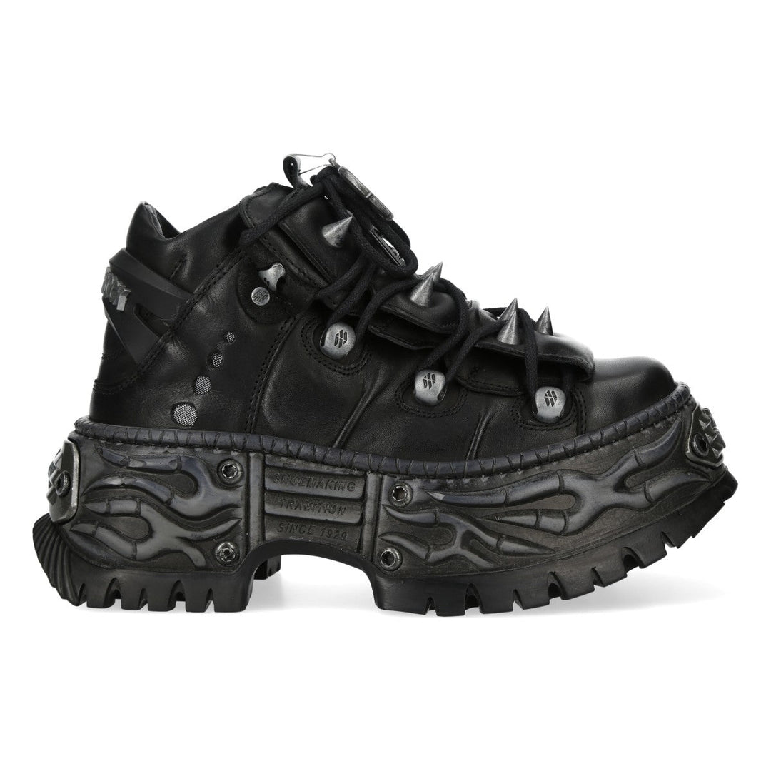 New Rock M-WALL110-C1 Black Leather Spiked Pentagram Platform Shoes