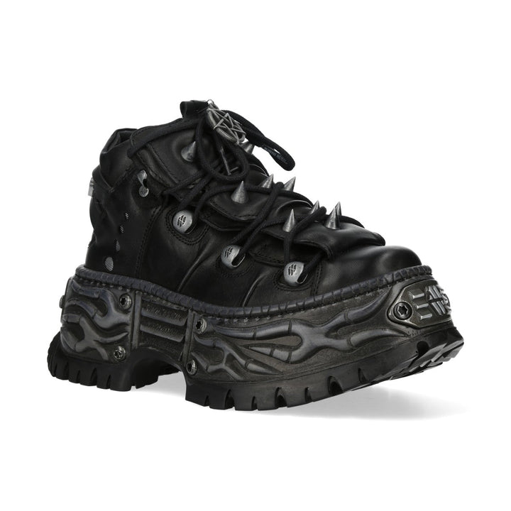 New Rock M-WALL110-C1 Black Leather Spiked Pentagram Platform Shoes