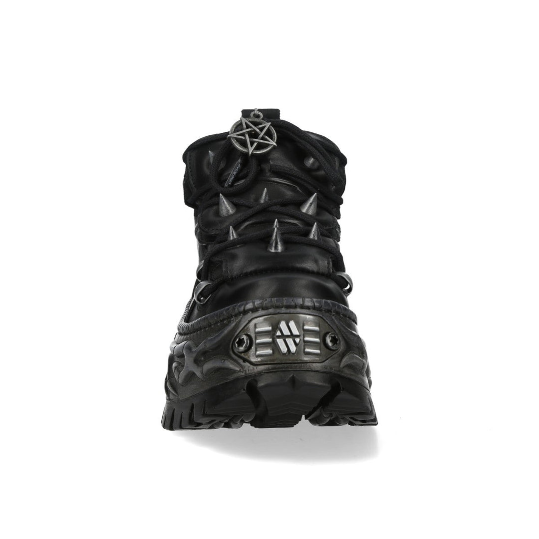 New Rock M-WALL110-C1 Black Leather Spiked Pentagram Platform Shoes