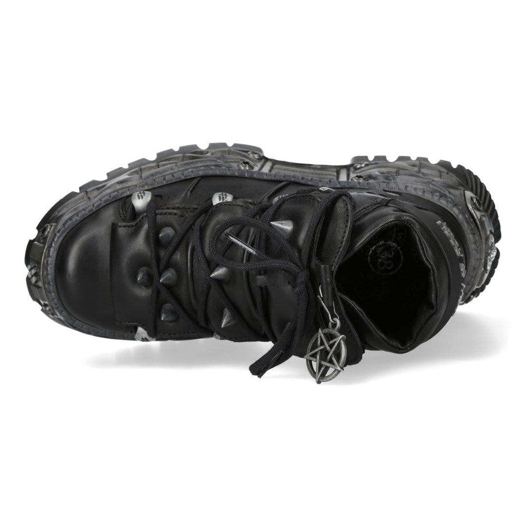 New Rock M-WALL110-C1 Black Leather Spiked Pentagram Platform Shoes