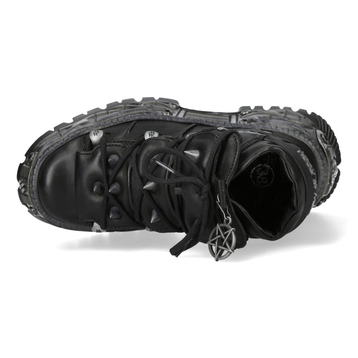 New Rock M-WALL110-C1 Black Leather Spiked Pentagram Platform Shoes