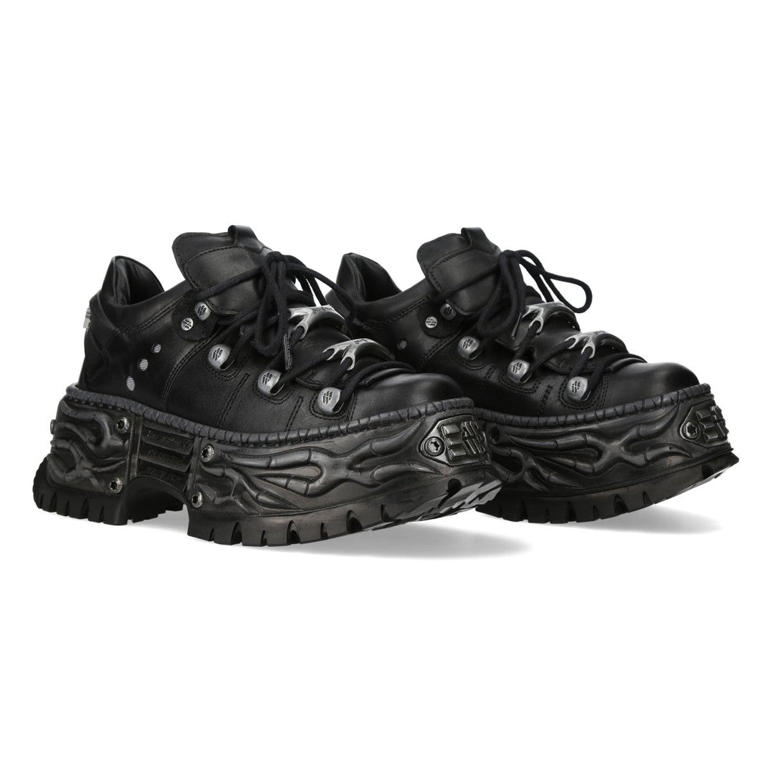 New Rock M-WALL120N-C10 Black Leather Flame Platform Sneakers