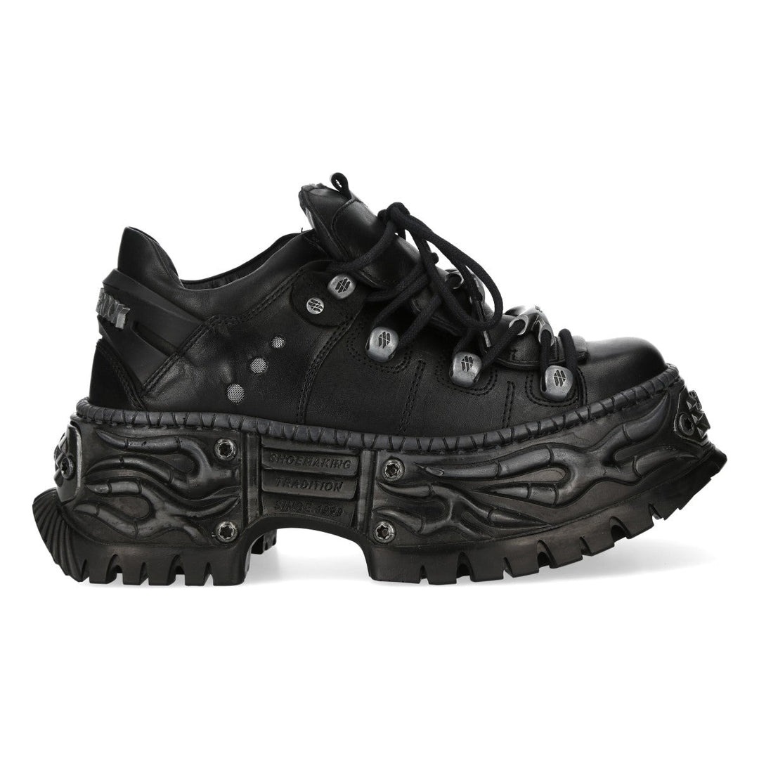 New Rock M-WALL120N-C10 Black Leather Flame Platform Sneakers