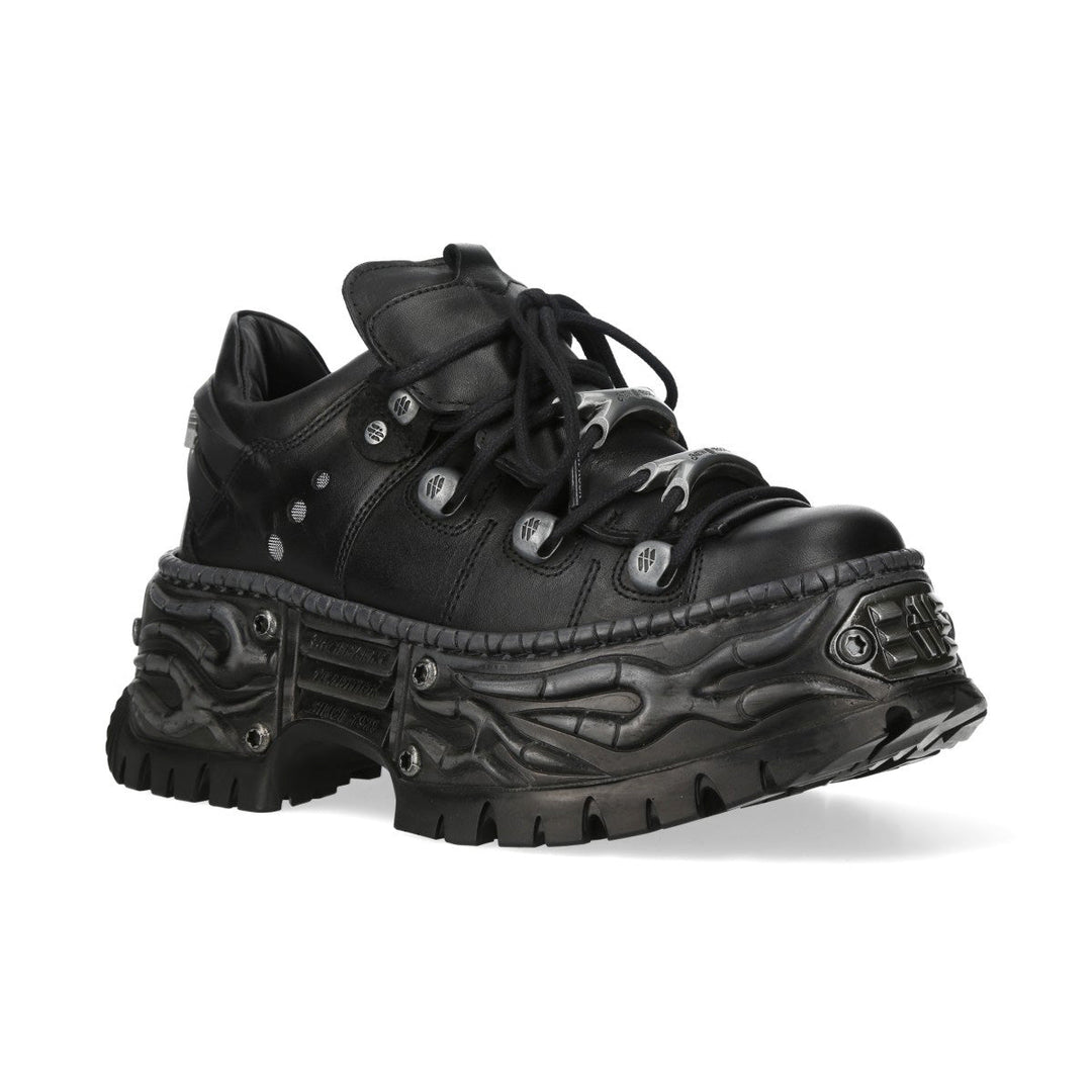New Rock M-WALL120N-C10 Black Leather Flame Platform Sneakers