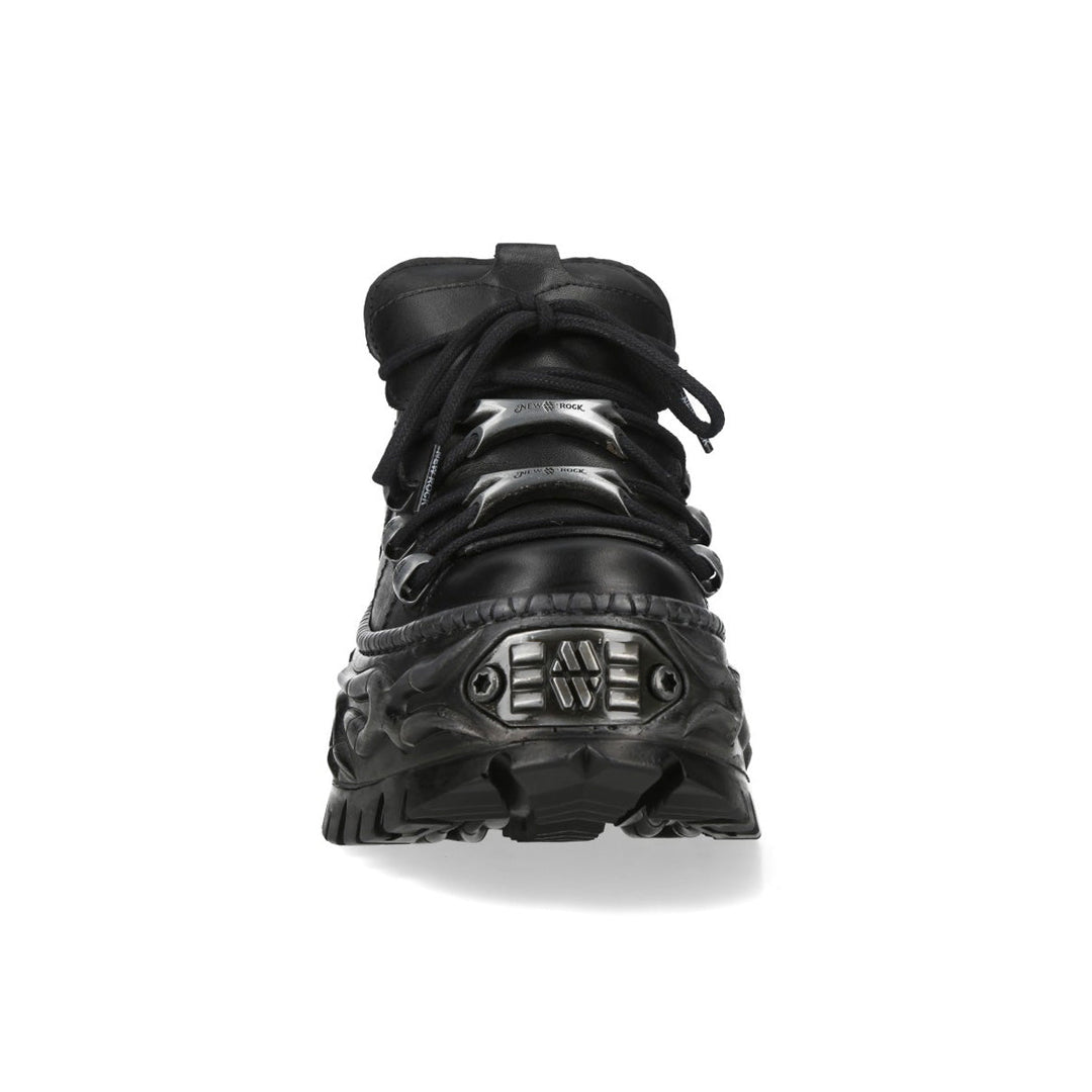 New Rock M-WALL120N-C10 Black Leather Flame Platform Sneakers