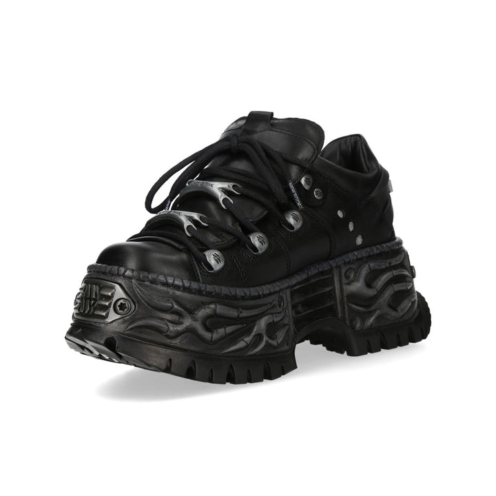 New Rock M-WALL120N-C10 Black Leather Flame Platform Sneakers