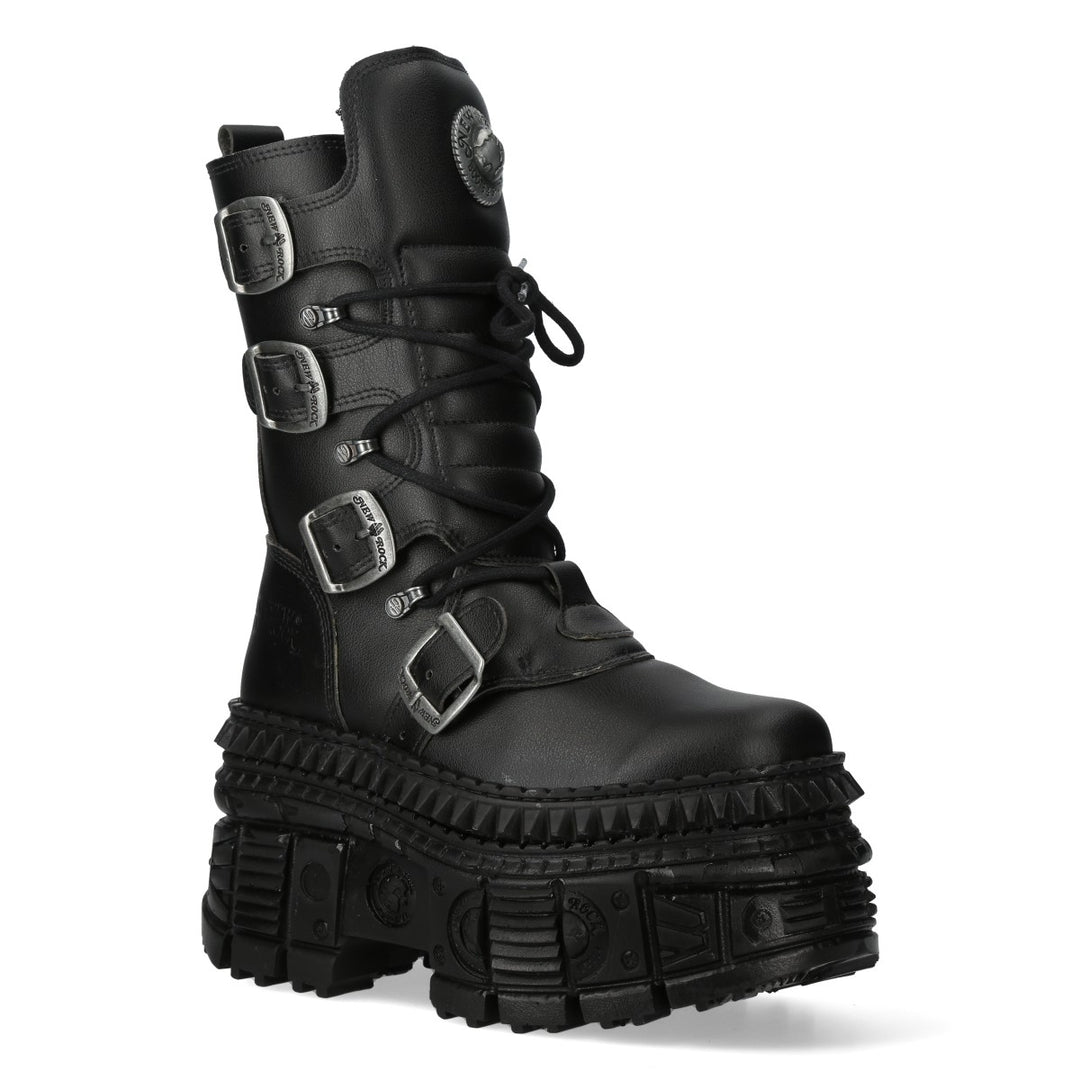 New Rock M-WALL1473-V2 Black Vegan Leather Buckled Platform Boots – New ...