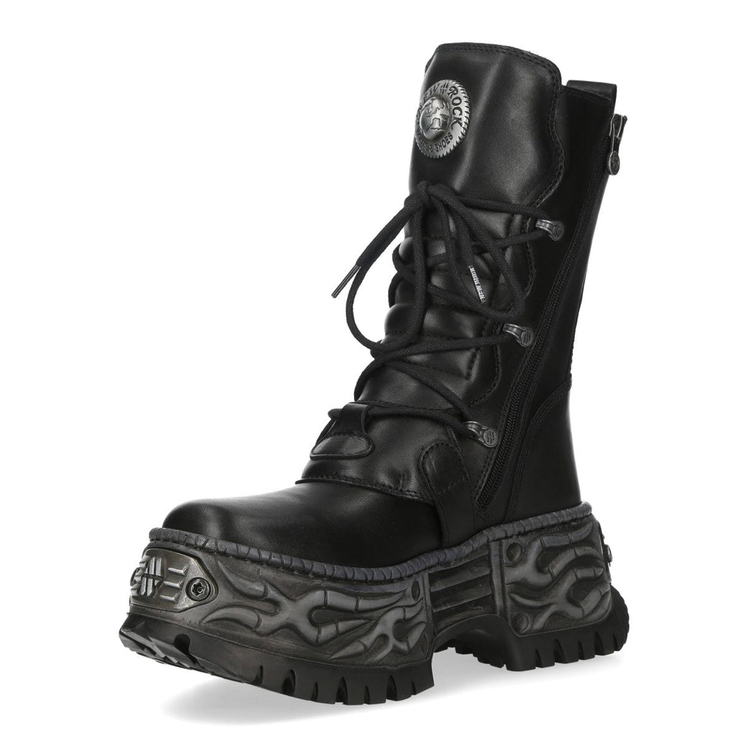 New Rock M-WALL373-C33 Black Leather Four Buckle Platform Boots