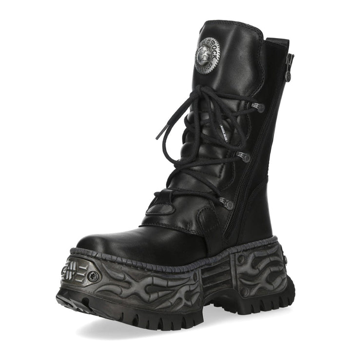 New Rock M-WALL373-C33 Black Leather Four Buckle Platform Boots