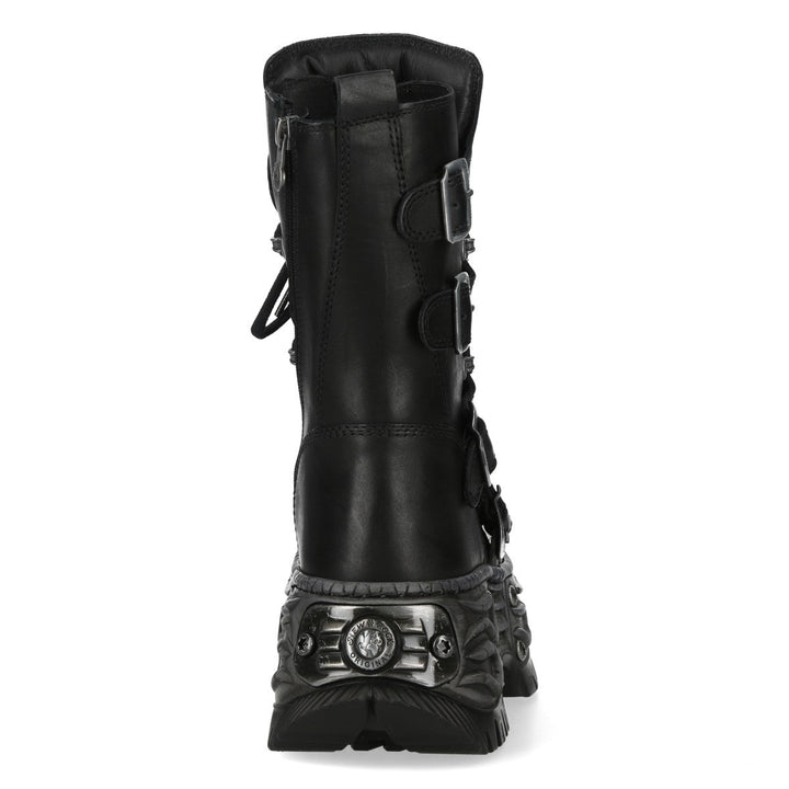 New Rock M-WALL373-C33 Black Leather Four Buckle Platform Boots