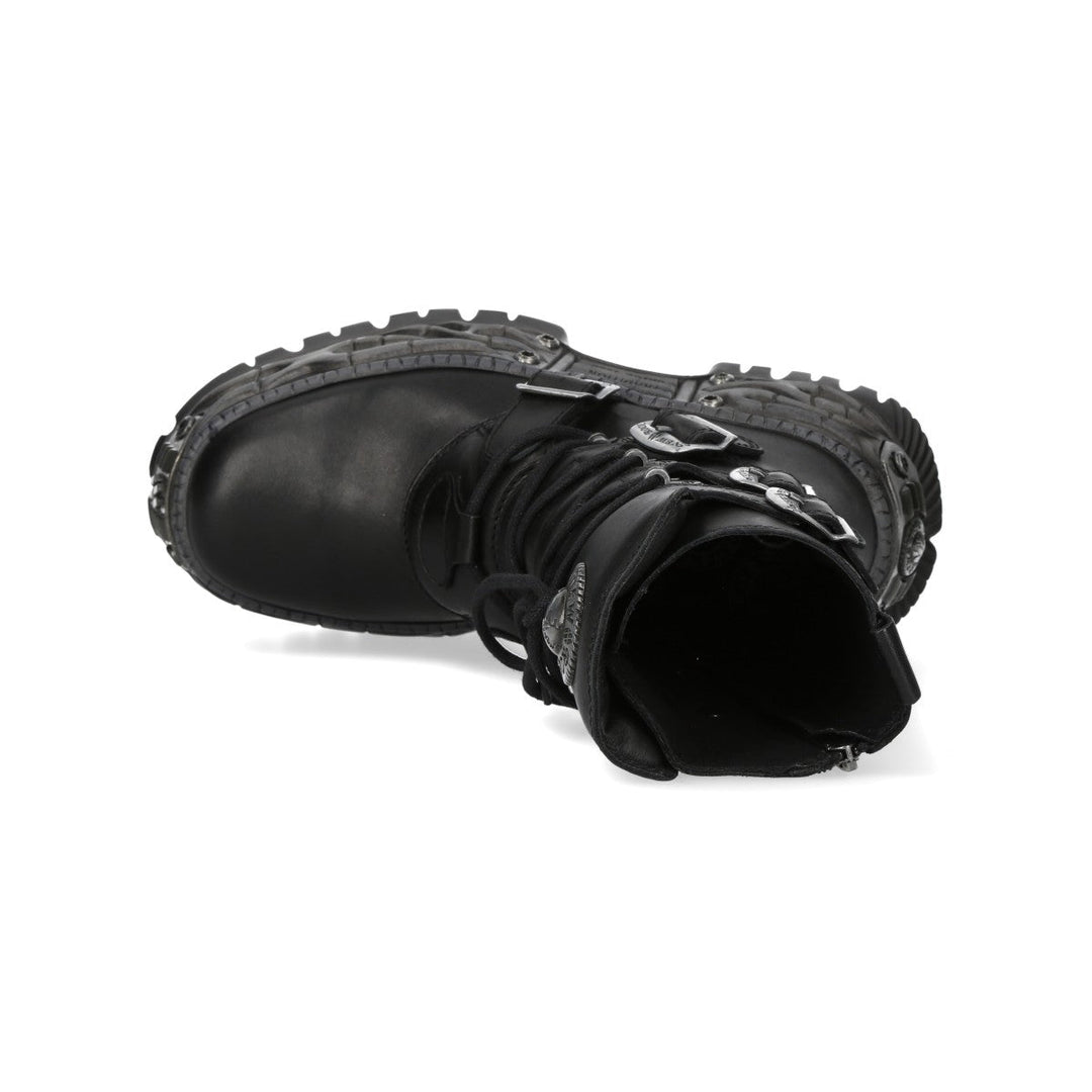 New Rock M-WALL373-C33 Black Leather Four Buckle Platform Boots