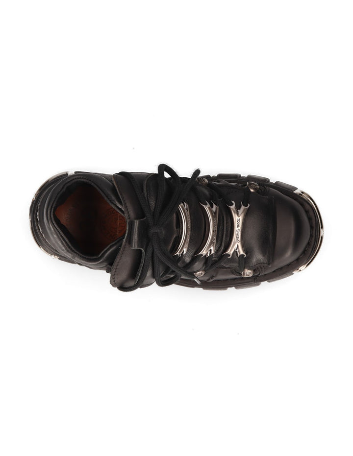 New Rock M-106-S1 Black Leather Studded Platform Shoes