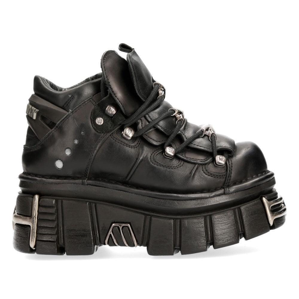 New Rock M-106-S112 Black Leather Flame Lace Guide Platform Shoes | New ...