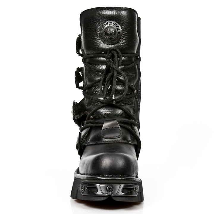 New Rock M-391-S18 Black Leather Blacked-Out Skull Flame Buckle Mid ...