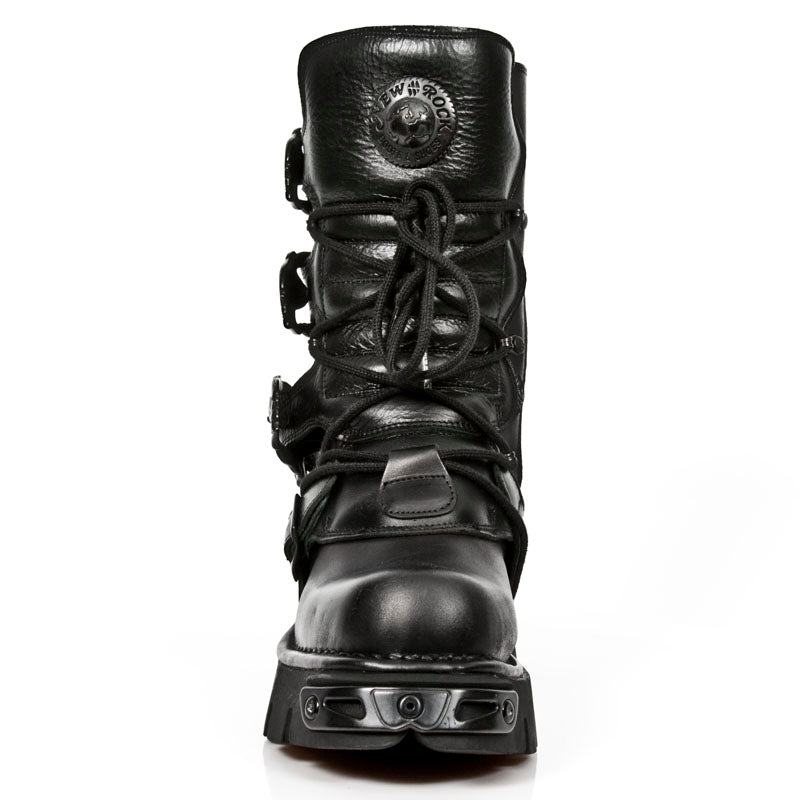 New Rock M-391-S18 Black Leather Blacked-Out Skull Flame Buckle Mid ...